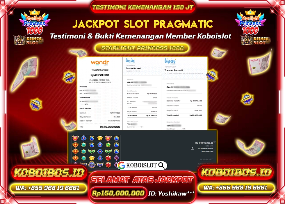 BUKTI KEMENANGAN ID Yoshikaw*** SLOT GACOR STARLIGHT PRINCESS 1000 Rp150.000.000,- LUNAS